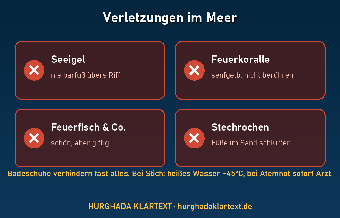 Gefahren im Roten Meer: Seeigel, Feuerkoralle, Feuerfisch, Stechrochen und erste Hilfe